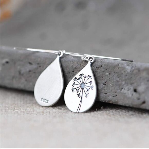 925 Sterling Silver Dandelion Dangle Drop Earrings - Picture 5 of 11